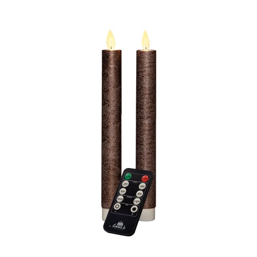Anna's Collection LED-dinerkaarsen rustiek met bewegende vlam brons - set van 2 - H 23 cm