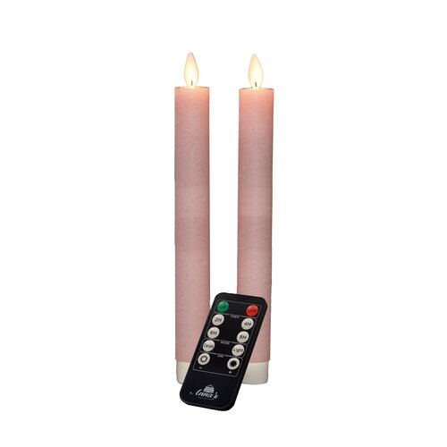 Anna's Collection LED-dinerkaarsen rustiek met bewegende vlam roze - set van 2 - H 23 cm