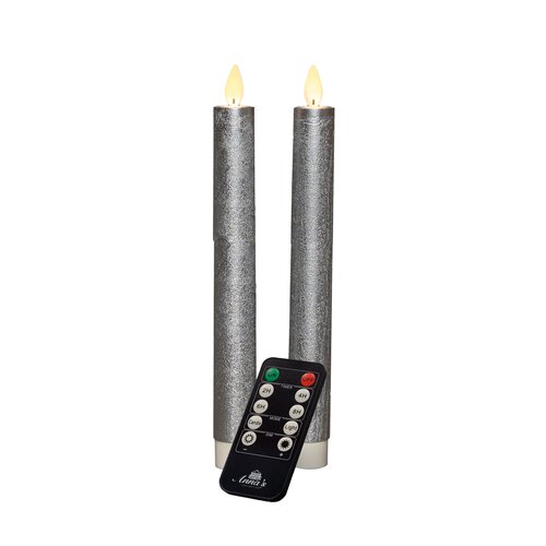 Anna's Collection LED-dinerkaarsen rustiek met bewegende vlam zilver - set van 2 - H 23 cm