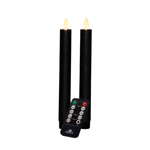 Anna's Collection LED-dinerkaarsen rustiek met bewegende vlam zwart - set van 2 - H 23 cm