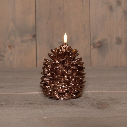 Anna's Collection LED-kaars dennenappel met 3D-vlam brons - D10,5xH12,5cm - afbeelding 4