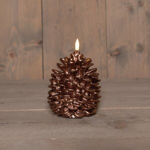 Anna's Collection LED-kaars dennenappel met 3D-vlam brons - D10,5xH12,5cm - afbeelding 4