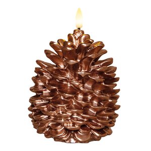 Anna's Collection LED-kaars dennenappel met 3D-vlam brons - D10,5xH12,5cm