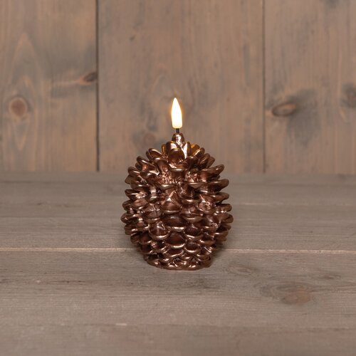 Anna's Collection LED-kaars dennenappel met 3D-vlam brons - H 10 x Ø 8,5 cm - afbeelding 2