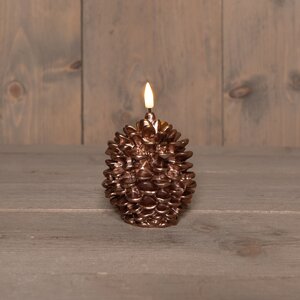 Anna's Collection LED-kaars dennenappel met 3D-vlam brons - H 10 x Ø 8,5 cm - afbeelding 2
