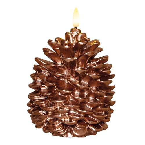 Anna's Collection LED-kaars dennenappel met 3D-vlam brons - H 10 x Ø 8,5 cm - afbeelding 1