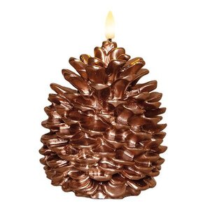 Anna's Collection LED-kaars dennenappel met 3D-vlam brons - H 10 x Ø 8,5 cm - afbeelding 1