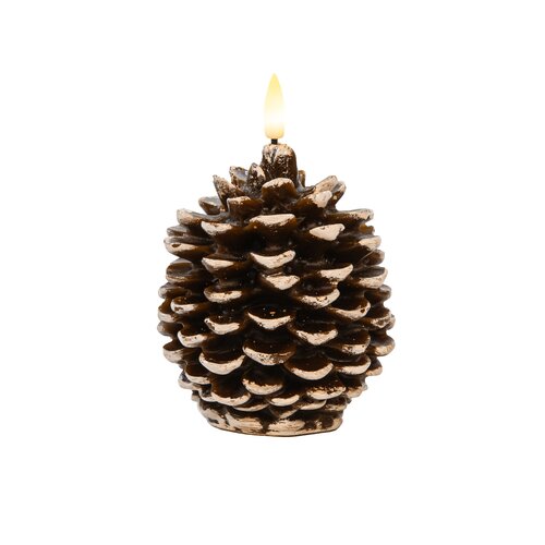 Anna's Collection LED-kaars dennenappel met 3D-vlam bruin - H 10 x Ø 8,5 cm