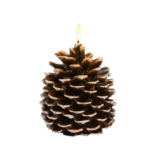 Anna's Collection LED-kaars dennenappel met 3D-vlam bruin - H 12,5 x Ø 10,5 cm