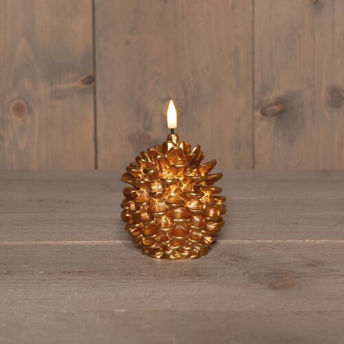 Anna's Collection LED-kaars dennenappel met 3D-vlam goud - H 10 x Ø 8,5 cm - afbeelding 2