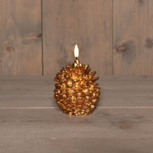Anna's Collection LED-kaars dennenappel met 3D-vlam goud - H 10 x Ø 8,5 cm - afbeelding 2