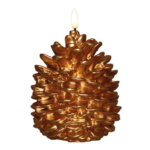 Anna's Collection LED-kaars dennenappel met 3D-vlam goud - H 10 x Ø 8,5 cm - afbeelding 1