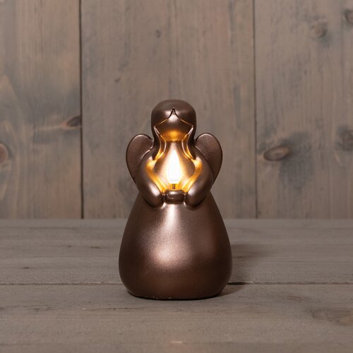 Anna's Collection LED-kaars engel - D8,5xH14,5cm Brons - afbeelding 3