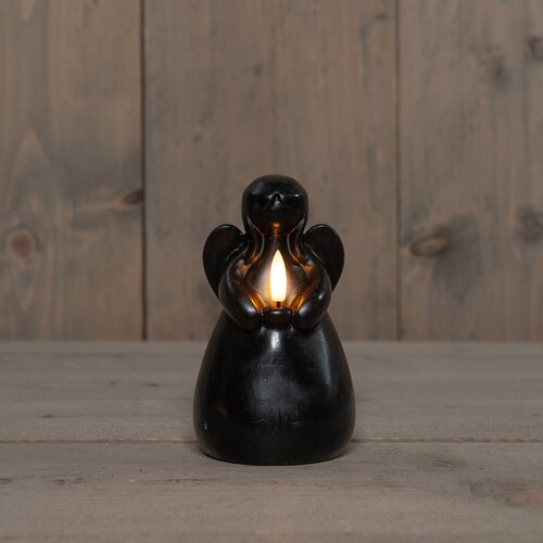 Anna's Collection LED-kaars engel - D8,5xH14,5cm Zwart - afbeelding 3