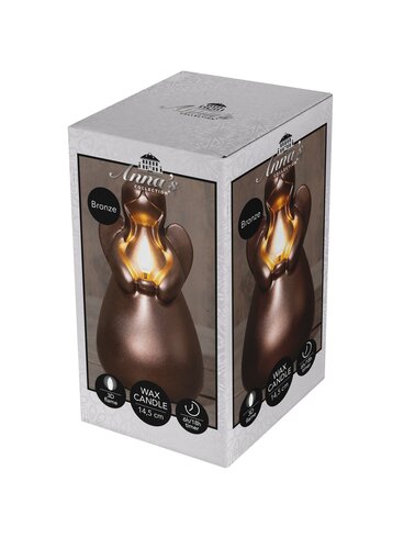 Anna's Collection LED-kaars engel met 3D-vlam brons - H 14,5 x Ø 8,5 cm - afbeelding 2