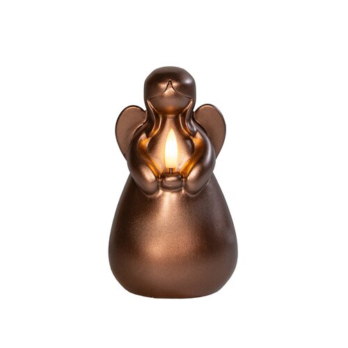 Anna's Collection LED-kaars engel met 3D-vlam brons - H 14,5 x Ø 8,5 cm