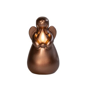 Anna's Collection LED-kaars engel met 3D-vlam brons - H 14,5 x Ø 8,5 cm - afbeelding 1