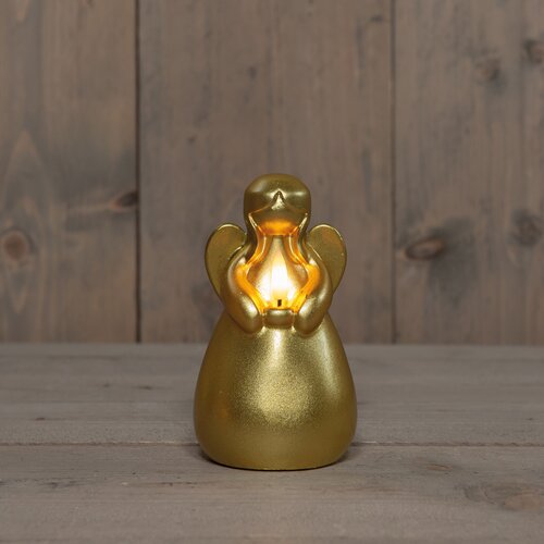 Anna's Collection LED-kaars engel met 3D-vlam goud - H 14,5 x Ø 8,5 cm - afbeelding 3
