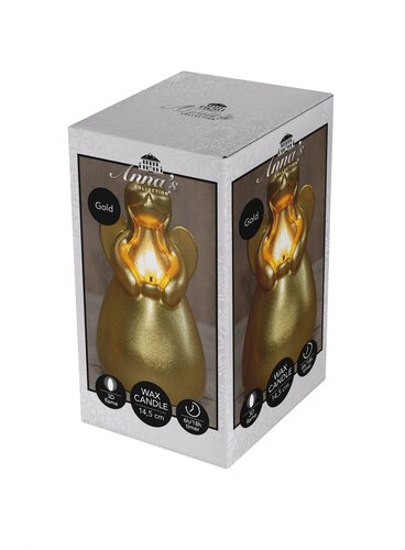 Anna's Collection LED-kaars engel met 3D-vlam goud - H 14,5 x Ø 8,5 cm - afbeelding 2