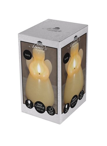 Anna's Collection LED-kaars engel met 3D-vlam ivoor - H 14,5 x Ø 8,5 cm - afbeelding 2