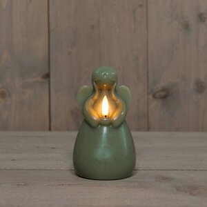 Anna's Collection LED-kaars engel met 3D-vlam jade - H 14,5 x Ø 8,5 cm - afbeelding 3