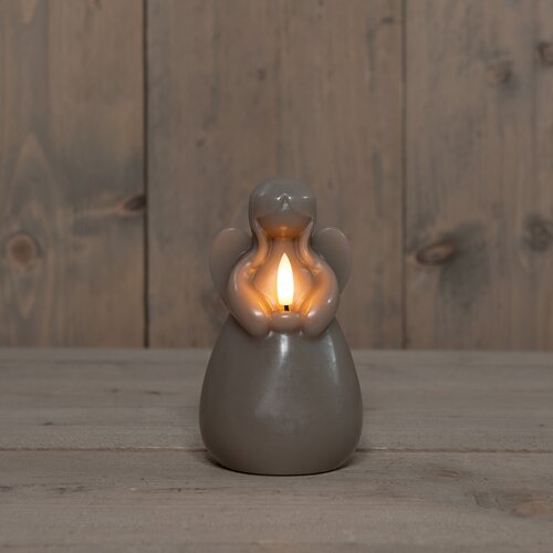 Anna's Collection LED-kaars engel met 3D-vlam taupe - H 14,5 x Ø 8,5 cm - afbeelding 3