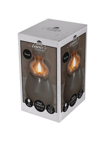 Anna's Collection LED-kaars engel met 3D-vlam taupe - H 14,5 x Ø 8,5 cm - afbeelding 2