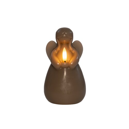 Anna's Collection LED-kaars engel met 3D-vlam taupe - H 14,5 x Ø 8,5 cm