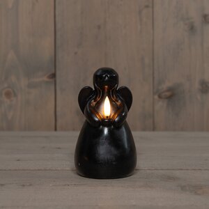 Anna's Collection LED-kaars engel met 3D-vlam zwart - H 14,5 x Ø 8,5 cm - afbeelding 3