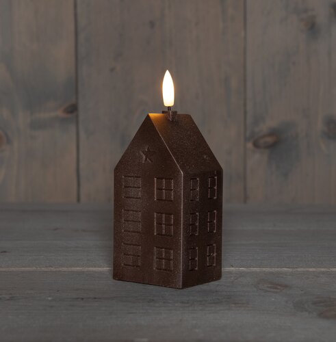 Anna's Collection LED-kaars huisje met 3D-vlam brons - L 5 x B 6 x H 12 cm - afbeelding 3