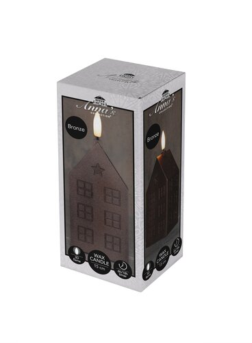 Anna's Collection LED-kaars huisje met 3D-vlam brons - L 5 x B 6 x H 12 cm - afbeelding 2