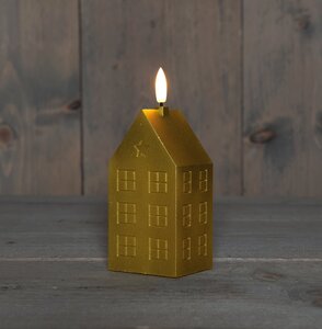 Anna's Collection LED-kaars huisje met 3D-vlam goud - L 5 x B 6 x H 12 cm - afbeelding 3
