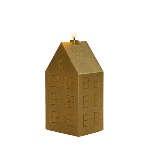 Anna's Collection LED-kaars huisje met 3D-vlam goud - L 5 x B 6 x H 12 cm - afbeelding 1