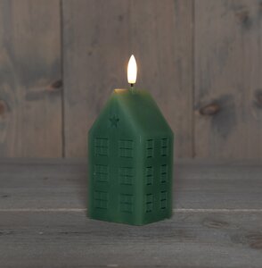Anna's Collection LED-kaars huisje met 3D-vlam jade - L 5 x B 6 x H 12 cm - afbeelding 3