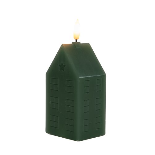 Anna's Collection LED-kaars huisje met 3D-vlam jade - L 5 x B 6 x H 12 cm - afbeelding 1