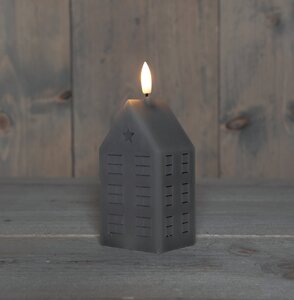 Anna's Collection LED-kaars huisje met 3D-vlam taupe - L 5 x B 6 x H 12 cm - afbeelding 3