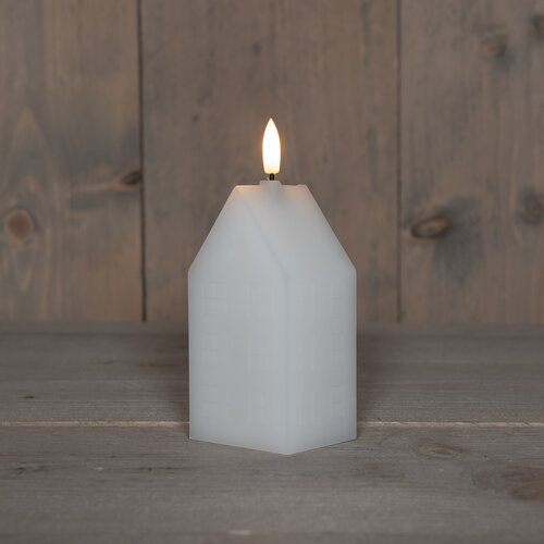 Anna's Collection LED-kaars huisje met 3D-vlam wit - L 5 x B 6 x H 12 cm - afbeelding 2