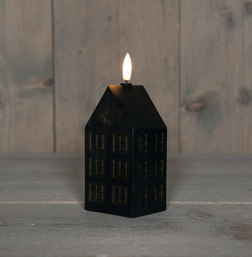 Anna's Collection LED-kaars huisje met 3D-vlam zwart - L 5 x B 6 x H 12 cm - afbeelding 3