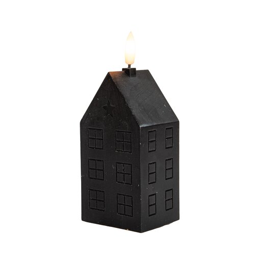 Anna's Collection LED-kaars huisje met 3D-vlam zwart - L 5 x B 6 x H 12 cm - afbeelding 1