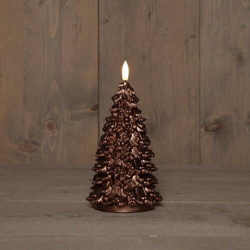 Anna's Collection LED-kaars kerstboom met 3D-vlam brons - H 20 x Ø 9,5 cm - afbeelding 3