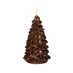 Anna's Collection LED-kaars kerstboom met 3D-vlam brons - H 20 x Ø 9,5 cm - afbeelding 1