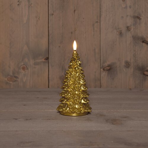 Anna's Collection LED-kaars kerstboom met 3D-vlam goud - H 20 x Ø 9,5 cm - afbeelding 3