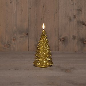 Anna's Collection LED-kaars kerstboom met 3D-vlam goud - H 20 x Ø 9,5 cm - afbeelding 3