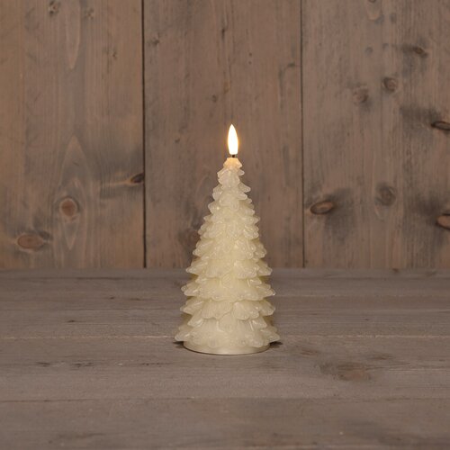 Anna's Collection LED-kaars kerstboom met 3D-vlam ivoor - H 20 x Ø 9,5 cm - afbeelding 3