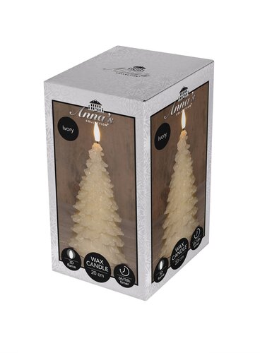 Anna's Collection LED-kaars kerstboom met 3D-vlam ivoor - H 20 x Ø 9,5 cm - afbeelding 2