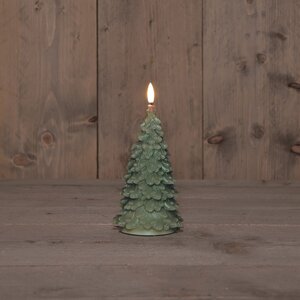 Anna's Collection LED-kaars kerstboom met 3D-vlam jade - H 20 x Ø 9,5 cm - afbeelding 3