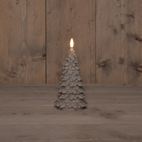 Anna's Collection LED-kaars kerstboom met 3D-vlam taupe - H 20 x Ø 9,5 cm - afbeelding 3