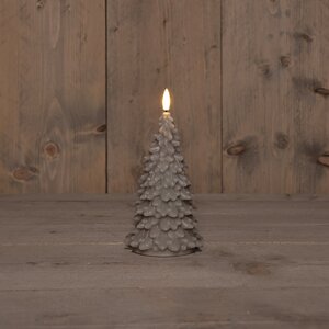 Anna's Collection LED-kaars kerstboom met 3D-vlam taupe - H 20 x Ø 9,5 cm - afbeelding 3