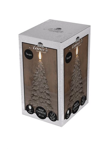 Anna's Collection LED-kaars kerstboom met 3D-vlam taupe - H 20 x Ø 9,5 cm - afbeelding 2
