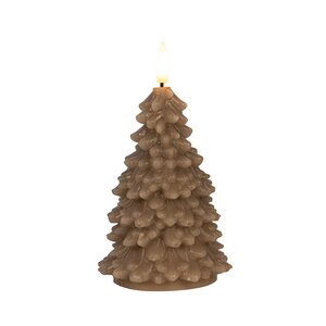 Anna's Collection LED-kaars kerstboom met 3D-vlam taupe - H 20 x Ø 9,5 cm - afbeelding 1